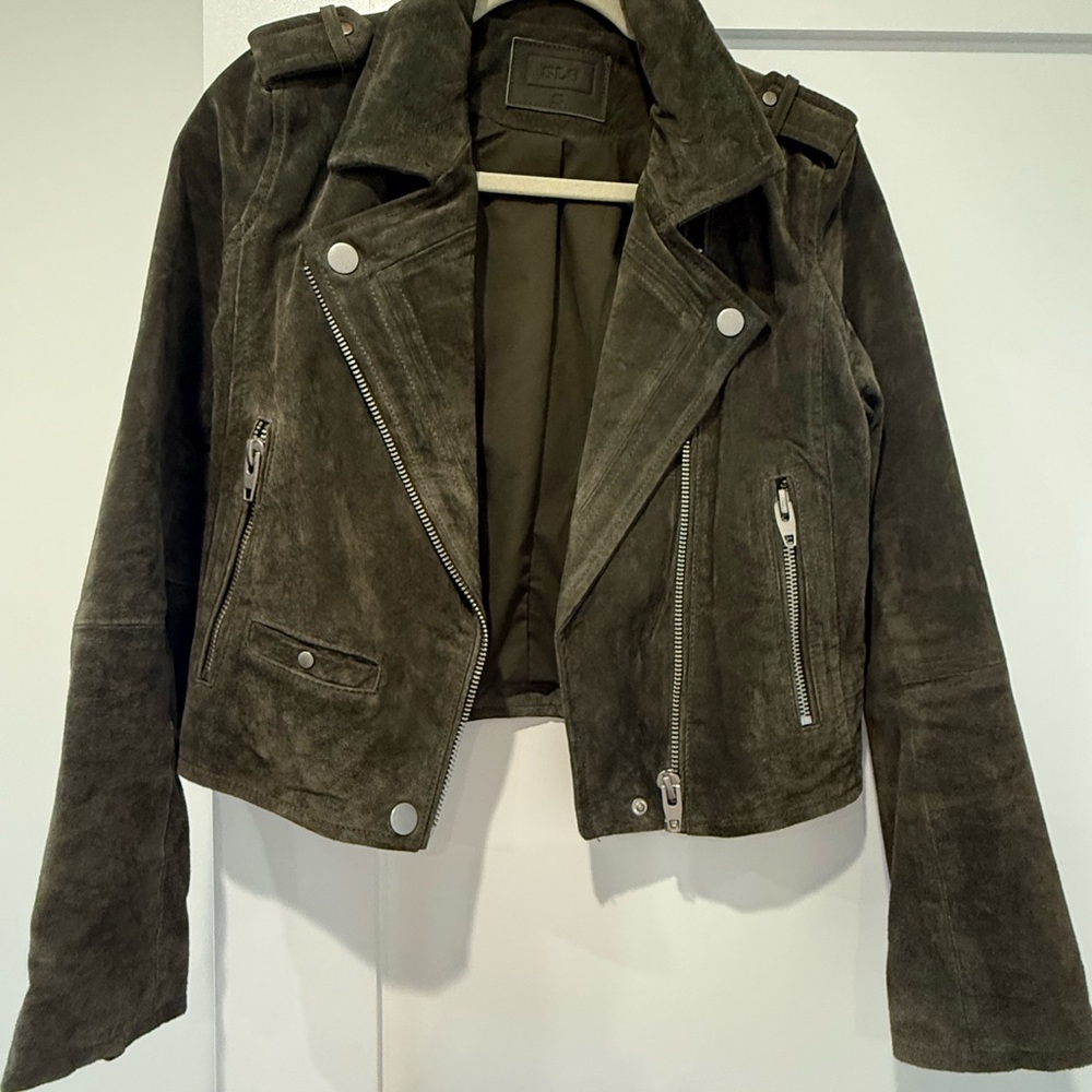 Olive Green Suede Biker Jacket
